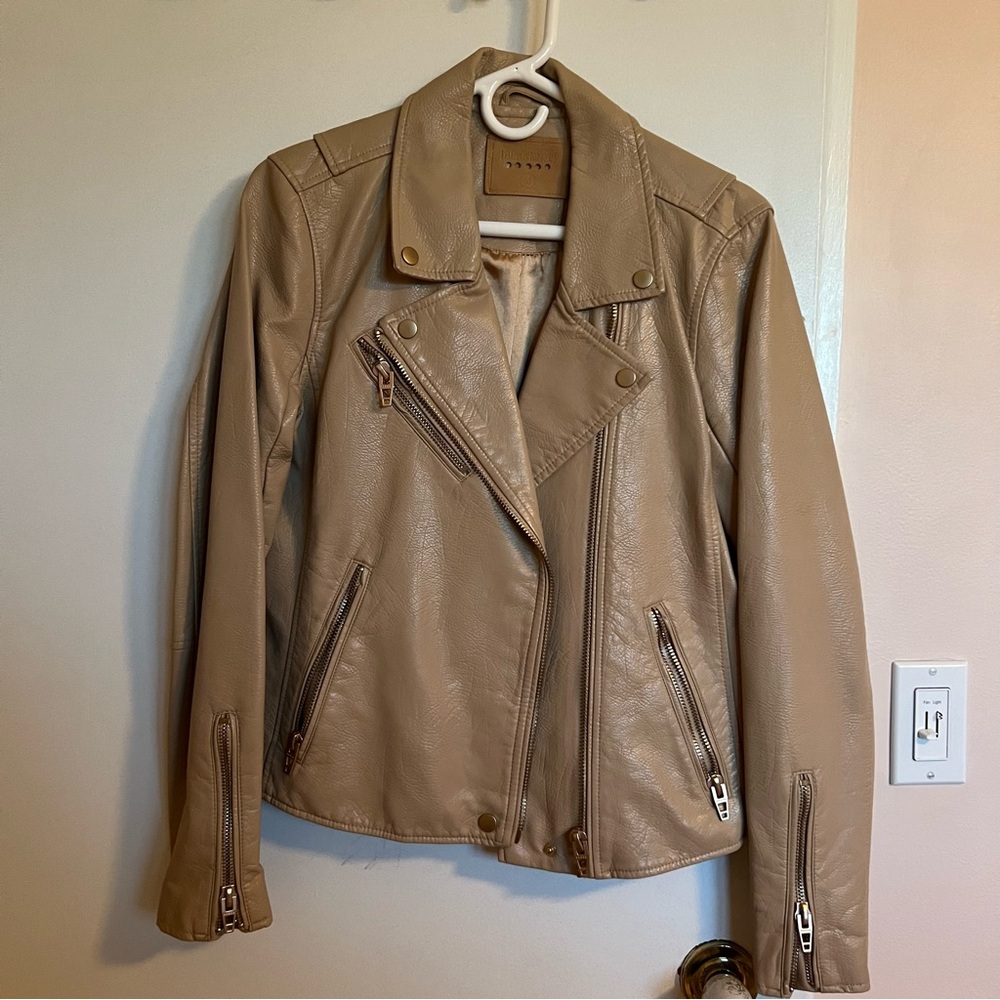 Blank NYC Cream Tan Faux Leather Moto Jacket SZ M